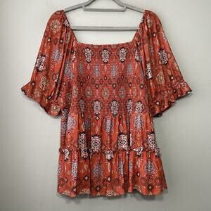 Maurices Babydoll Top Size XL Boho Aztec Southwest Peasant Ruffled On Cowgirl